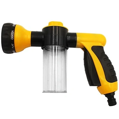 Image of Garden Hose Attachment Spray Gun Nozzle with Reservoir for Soap Or Fertiliser Yellow