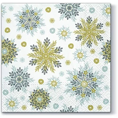 Image of 20 Napkins Filigree Snowflakes Gold / Silver Snow Crystals Winter Christmas 33 x cm