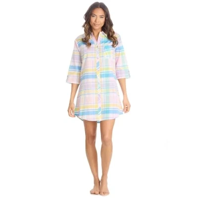 Image of INSIGNIA Womens Ladies Button Front Boyfriend Nightshirt Night Shirt Nightie (Mint Check, L)