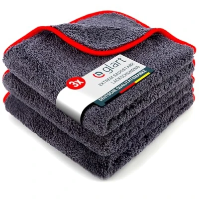 Image of Glart 443TP 3 Super Absorbent Microfibre Thick Plush Cloths 40 x cm, Car Wash, Cleaning and Drying, Suitable for Motorcycle, detailing, washing cloth, Anthracite
