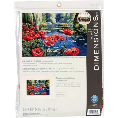 Image of DIMENSIONS 20066 Needlepoint Lakeside Poppies Kit, 100% Cotton, Multi Colour, 40 x 27 0.1 cm