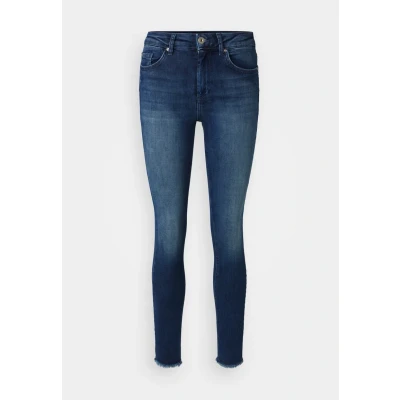 Image of ONLY Onlblush LIFE MID RAW Jeans Skinny Fit, Women&#039;s, Size: 10x30, Dark blue denim