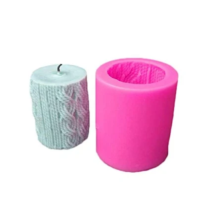 Image of 3D Knitting Wool Cylinder Silicone Candle Mould, Lines Shape DIY Making Mold,Homemade Fondant Cake Bakeware Tray Sugarcraft Chocolate Muffin Baking Mold Kitchen Dough Decorating Tool