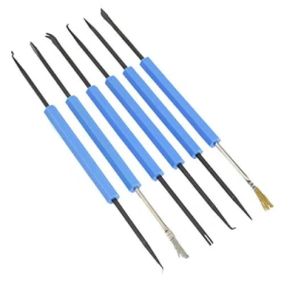 Image of 6 Piece Soldering Aid Kit: Brush Scraper Knife Hook Fork and Spike Double Sided Tools PCB Circuit Boards