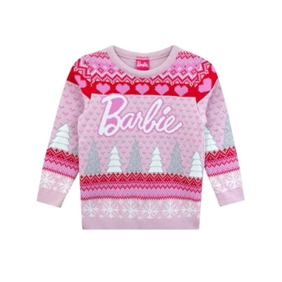 Image of Barbie Christmas Jumper for Girls Jumpers Xmas Pink 8 9