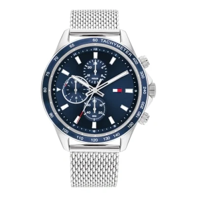 Image of Tommy Hilfiger Men&#039;s Quartz Multifunction Analog Watch with Silver Stainless Steel Mesh Bracelet 1792018