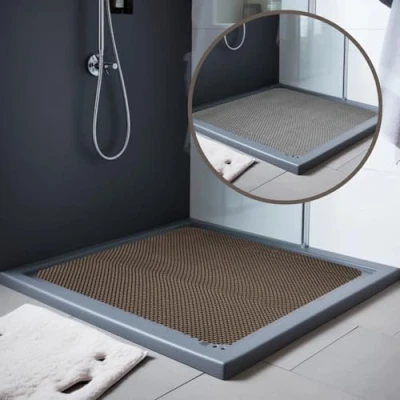 Image of Nicoman Reversible Bath Mat Non Slip Anti Mold, Shower for Tub Bathtub, Mats Inside Outside, Safety Washable Quick Drying Large Matt (Grey/Brown, SQUARE 53x53cm)