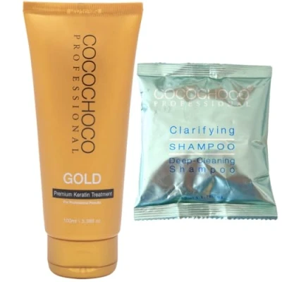 Image of Cocochoco Professional Gold 100ml Brazilian Blow Dry Haar Glättung Keratin Behandlung 30ml Shampoo