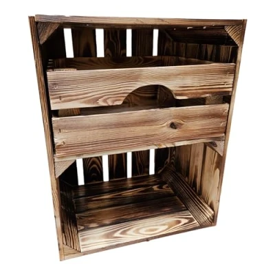 Image of Vintage Wooden Crates Fruit Wine Flamed with Storage Compartment Drawer 50 x 40 30 cm Ideal for and Organisation (1 Short Shelf)