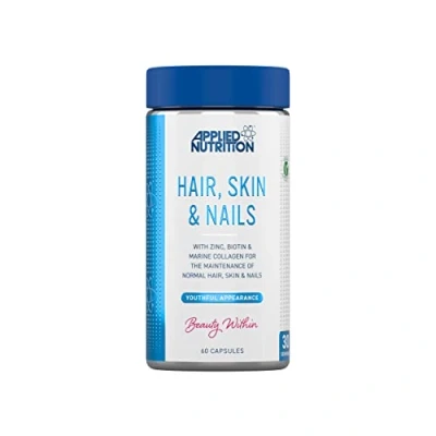 Image of Applied Nutrition Hair, Skin &amp; Nails Supplement 10,000 mcg Biotin Marine Collagen Supports Healthy Hair Growth, Glowing Strong 60 Capsules (30 Servings)