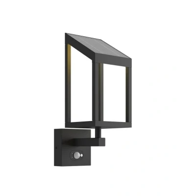Image of Solar Wall Light &#039;Timeo&#039; with Motion Detector (Modern) in Black Made of Aluminium (1 Source,) from Lucande lamp, Garden