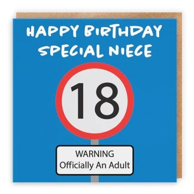 Image of Hunts England Niece 18th Birthday Card Happy Special Warning Officially An Adult Road Sign Collection Fun Funny