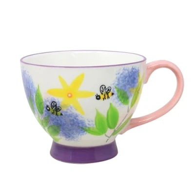 Image of The Leonardo Collection Lesser &amp; Pavey Ceramic Teacup Footed Mug for Tea Coffee Alliums Bees Cups Home, Office or Shops Lynsey Johnstone