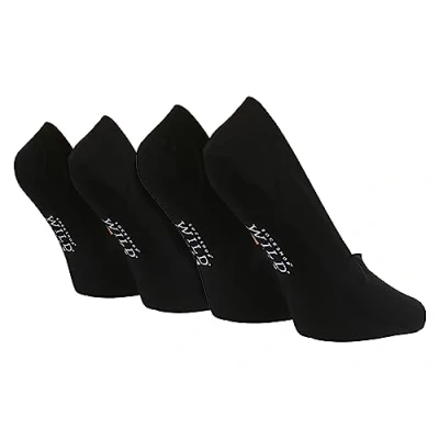 Image of WILDFEET 4 Pair Multipack Ladies Bamboo No Show Socks Invisible for Summer with Silicone Heel Grip (4 8, Black)