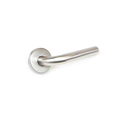 Image of Emuca Internal Door Handles, Set of Handles with D.53mm (2 inch) Rose, L Model, Stainless Steel, Satin Nickel.