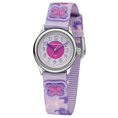 Image of JACQUES FAREL HCC 435 Children&#039;s Analogue Quartz Watch with Imitation Leather Strap Butterflies Flowers Purple Pink Lilac, purple, Classic