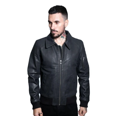 Image of Infinity Leather Mens A2 Cowhide Bomber Jacket Oslo Black Size Large