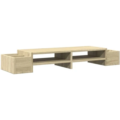 Image of vidaXL Monitor Stand with Storage Sonoma Oak 100x27x15 cm Engineered Wood