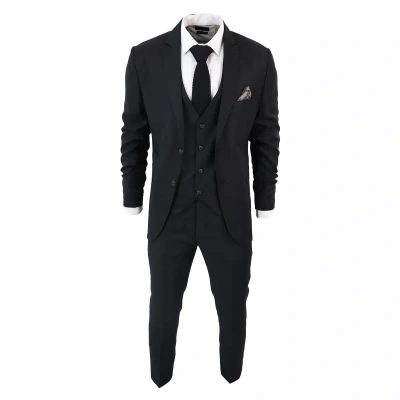 Image of TruClothing Mens IM1 Classic Plain Black 3 Piece Suit Size 44 (Chest)