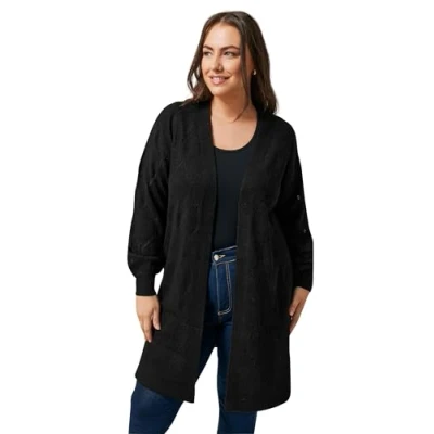 Image of EVANS Curve Pointelle Knitted Cardigan Women&#039;s Plus Size Black