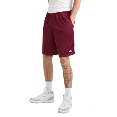 Image of Champion Men&#039;s Long Mesh Short with Pockets, Bordeaux Red C Patch Logo, Medium