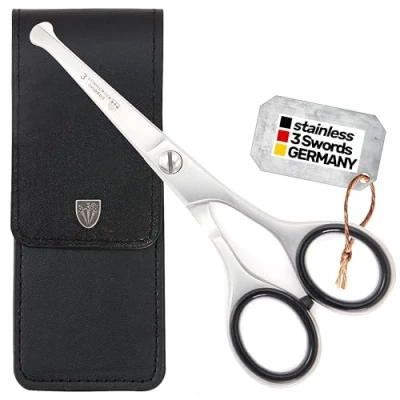 Image of 3 Swords Germany Professional Nostril Nose and Ear Hair Scissors, Stainless Steel, Straight Rounded Blade with Black case