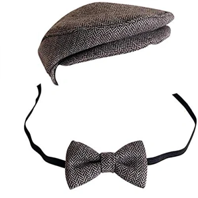 Image of ausuky Newborn Peaked Cap Boys Flat Beanie Hat Bow Tie Photo Photography Props Multi Color Optional Cute Prop Accessories (3)
