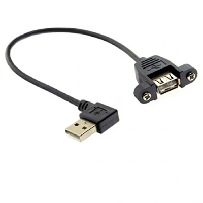 Image of System S 90 Angle Left Angled USB A (Male) to (Female) Panel Mount Connector Cable Extension