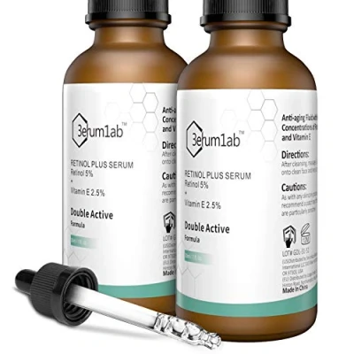 Image of Retinol Serum High Strength for Face and Skin, Unique Double Active Ingredients of &amp; Vitamin E, Synthetic Effect to Reduce Wrinkle, Dark Circle (Pack 2)