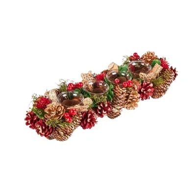 Image of Smart Garden Three Kings Quartet Candle Holder Pinecones and Berries 42cm Christmas Table Décor Festive Xmas Decoration