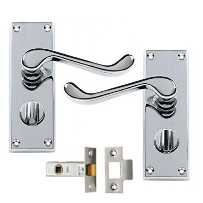 Image of Premium Victorian Scroll Polished Chrome Door Handle Privacy Pack 115mm +64mm Latch