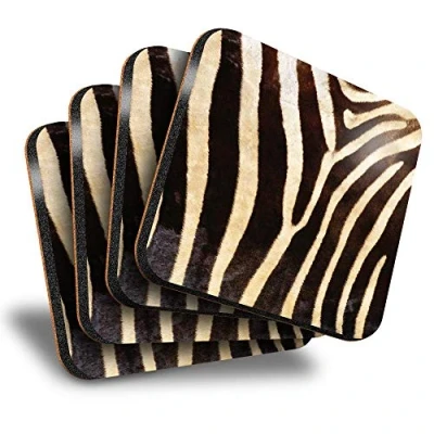 Image of Destination Vinyl ltd Great Coasters (Set of 4) Square Wild Animal Zebra Print Fur Africa Drink Glossy Coasters/Tabletop Protection for Any Table Type #46432