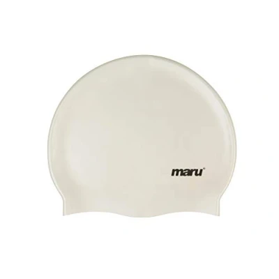 Image of MARU Swimming Hat, 100% Silicone Swim Cap, Unisex Adult Lightweight Caps for Men and Women, Comfortable Durable Hats Designed in the UK, White