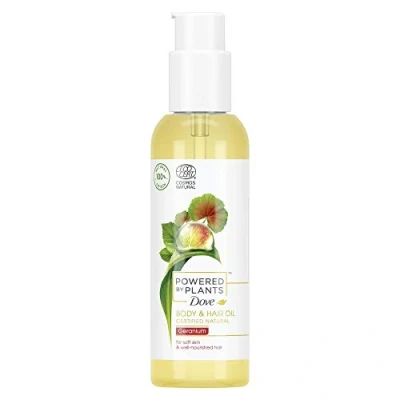 Image of Dove Powered by Plants Body &amp; Hair Oil Geranium mit pflanzenbasierten Wirkstoffen für weiche Haut und gepflegtes Haar, 100 ml