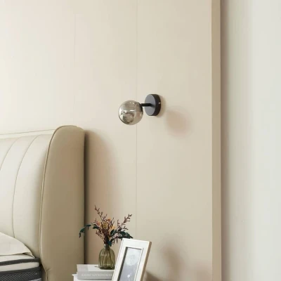 Image of Lindby wall light Valentina, grey/black, glass, Ø 10 cm