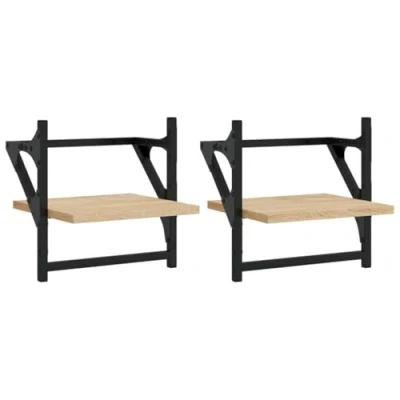 Image of vidaXL Wall Mounted Shelves Rack with Bars, 2 pcs in Sonoma Oak Engineered Wood Floating for Organized Space and Room Decor