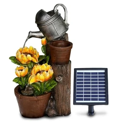 Image of Solar Outdoor Garden Fountain Water Feature LED Polyresin Statues Home Decoration Sunflowers