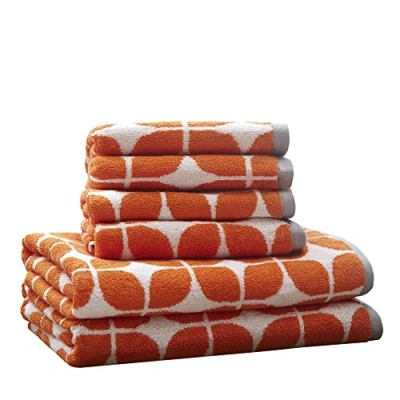 Image of Intelligent Design Lita Cotton Bathroom Towels, Jacquard Highly Absorbent Bath Towel Set, 6 Piece Include 2 Towels &amp; 4 Hand Orange Grey