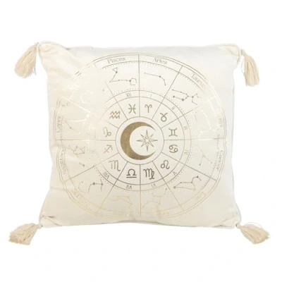 Image of 35cm Square Off White Astrology Wheel Cushion Soft Velvet Pillow with Zodiac Signs, Elegant Neutral Décor, Gift for Lovers, Home and Office Accent, Hypoallergenic Filling Included