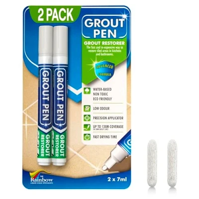 Image of Twin Pack (WINTER GREY) grout Pen Designed for restoring tile in bathrooms &amp; kitchens