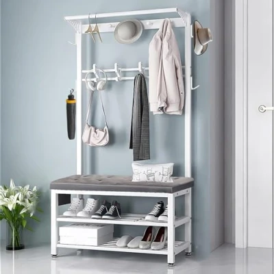 Image of WPPTNSFY Hall Tree with Bench and Shoe Storage, Hallway Coat Rack Hooks, Entry Rack, Metal Frame, for The Living Room Hall, L:80/100CM