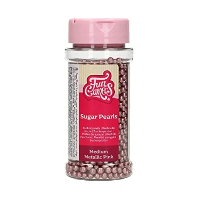 Image of FunCakes Sugar Pearls Medium Metallic Pink: Cake Sprinkles, Great Taste, Perfect for Decorating, Edible Pearls. 80 g.