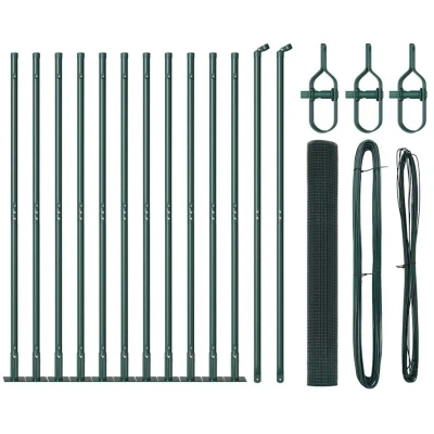 Image of vidaXL Green Fence Post Set of 2 Metal 25 x 1 m Durable