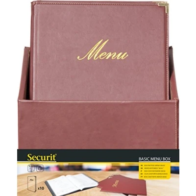 Image of Securit Classic Range Menu Box with 20 A4 Cards with1 Double Insert, Brown