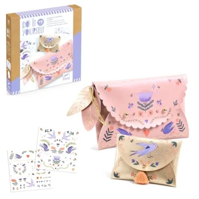 Image of Djeco Kid&#039;s Handmade Faux Leather Wallet &amp; Coin Purse Set Sweet Fashionista, European Illustrations, Ages 6+