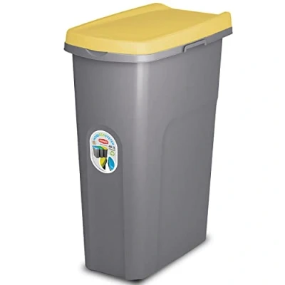 Image of Home Centre 40L Lift Top Lid Waste Bin Kitchen School Slim Recycling General Trash &amp; Storage Recycled Rubbish Organiser Container Dustbin Quality Made in Italy Yellow Grey