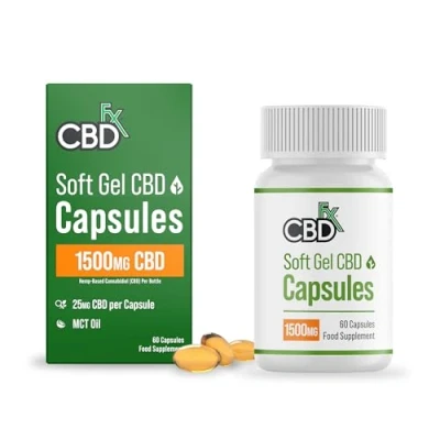 Image of CBDfx 1500mg CBD High Strength Broad Spectrum Soft Gel Capsules, 25mg per Capsule, Organic, Gluten Free, 60 Capsules in Total (30 Days)