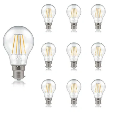 Image of Crompton Lamps LED GLS 7.5W BC B22d Dimmable Filament (10 Pack) (60W Equivalent) 2700K Warm White Clear 806lm Bayonet B22 Multipack Light Bulbs