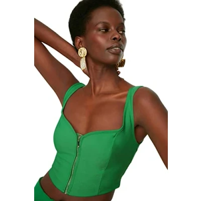 Image of Trendyol FeMan Glam Fitted Basic Sweetheart Woven Blouse Green