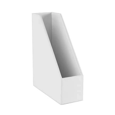 Image of OSCO White Faux Leather Magazine Rack A4 File Holder Paperwork Organiser Shelf Tidy Document Storage Catalogue Bin Brochure Display 10cm Wide Felt Bottom